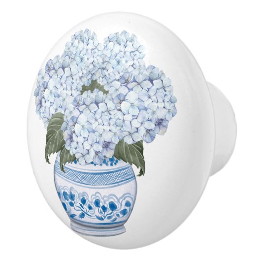 Hydrangea Chinoiserie Blauwe Bloem Bloem Keramische Knop (Rechts)