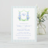 Hydrangea Chinoiserie Topiary Monogram Baby shower Kaart (Staand voorkant)