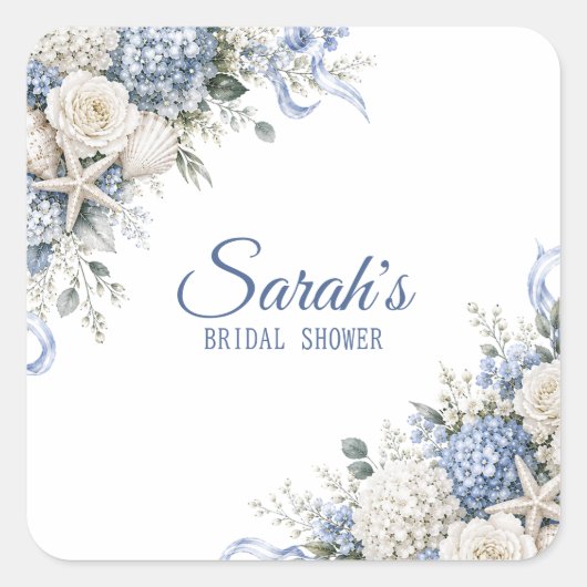 Hydrangea Coastal Bruidsfeest Persoonlijk Vierkante Sticker (Voorkant)