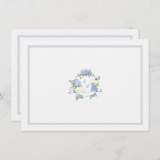 Hydrangea Crest Dusty Blue Classic Wedding Couple Notitiekaartje (Voorkant / Achterkant)