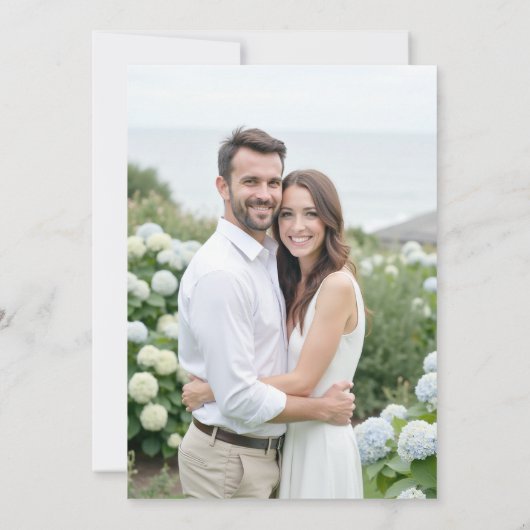 Hydrangea Crest Formal Blue Coastal Photo Wedding Save The Date (Achterkant)