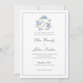 Hydrangea Crest Formal Blue Frame Coastal Wedding Kaart (Voorkant)