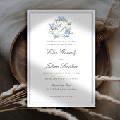 Hydrangea Crest Formal Blue Frame Coastal Wedding Kaart