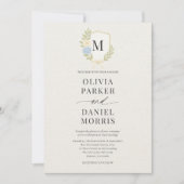 Hydrangea Crest Monogram Photo QR Code Wedding Kaart (Voorkant)