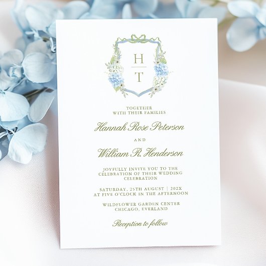 Hydrangea Crest Wedding Invitation Kaart