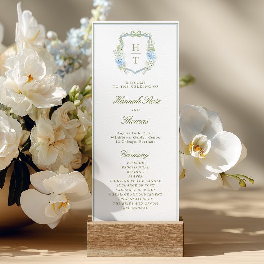 Hydrangea Crest Wedding Program Card Kaart