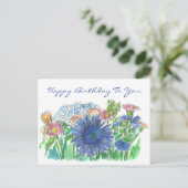 Hydrangea Daisy Waterverf Flowers Happy Birthday Briefkaart (Staand voorkant)