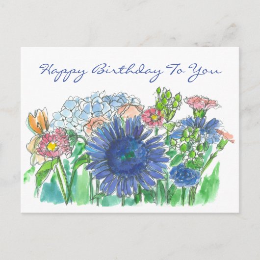 Hydrangea Daisy Waterverf Flowers Happy Birthday Briefkaart (Voorkant)