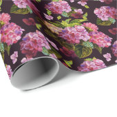 Hydrangea, donker, naadloos bloemenpatroon. cadeaupapier (Rol Hoek)