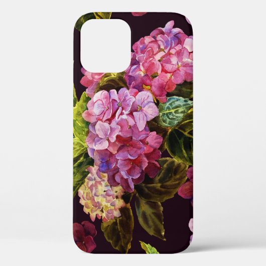 Hydrangea, donker, naadloos bloemenpatroon. Case-Mate iPhone case (Achterkant)