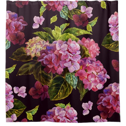 Hydrangea, donker, naadloos bloemenpatroon. douchegordijn (Voorkant)