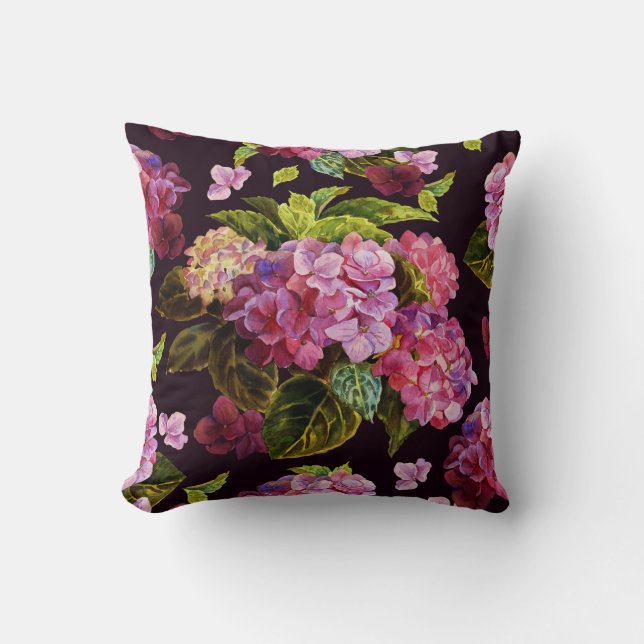 Hydrangea, donker, naadloos bloemenpatroon. kussen (Voorkant)