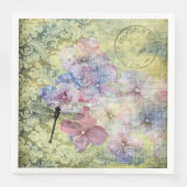 Hydrangea Dragonfly Postmark Ephemera Decoupage Servet (Voorkant)