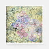 Hydrangea Dragonfly Postmark Ephemera Decoupage Servet (Voorkant)