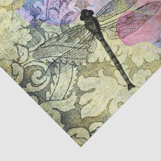 Hydrangea Dragonfly Postmark Ephemera Decoupage Tissuepapier (Detail)