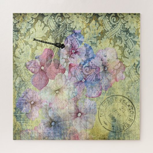Hydrangea Dragonfly Postmark Ephemera Legpuzzel (Horizontaal)