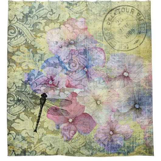 Hydrangea Dragonfly Postmark Ephemeral Douchegordijn (Voorkant)