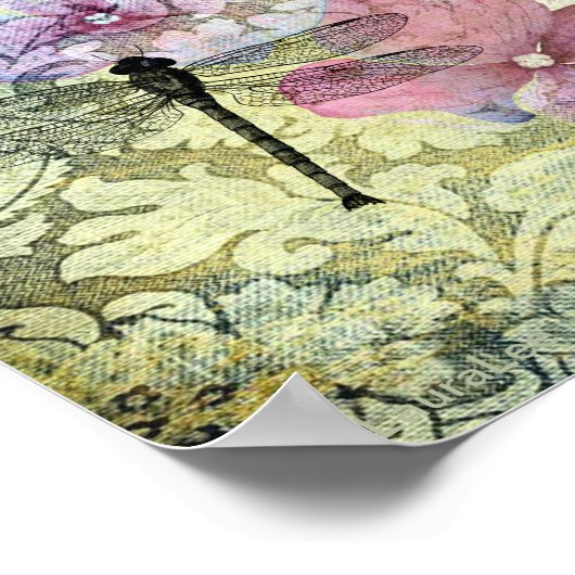 Hydrangea Dragonfly Postmark Grunge Poster (Hoek)