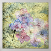 Hydrangea Dragonfly Postmark Grunge Poster (Voorkant)