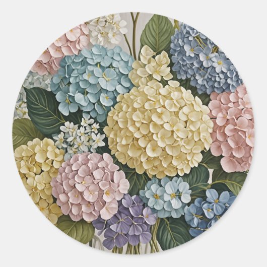 Hydrangea dromen: pastel bloeit ronde sticker (Voorkant)