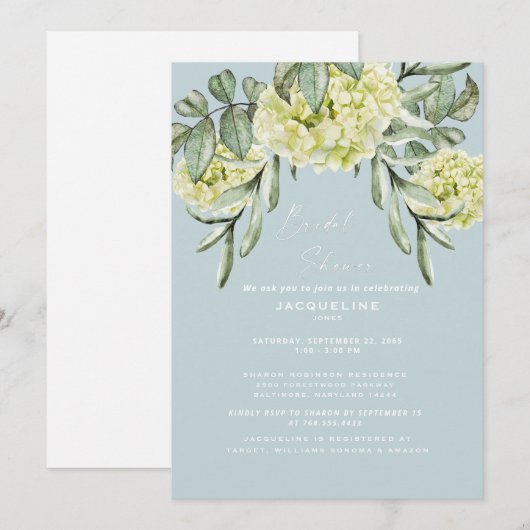 Hydrangea Dusty Blue Elegant Vrijgezellenfeest Kaart (Voorkant / Achterkant)