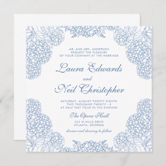 Hydrangea Dusty Blue Floral Modern Wedding Kaart (Voorkant / Achterkant)