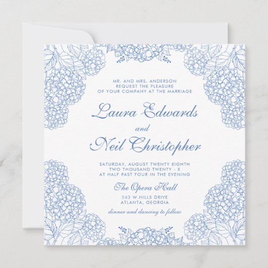 Hydrangea Dusty Blue Floral Modern Wedding Kaart (Voorkant)
