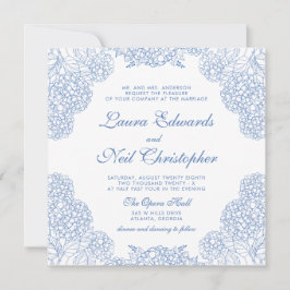 Hydrangea Dusty Blue Floral Modern Wedding Kaart