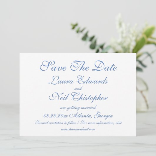 Hydrangea Dusty Blue Floral Modern Wedding Save The Date (Staand voorkant)