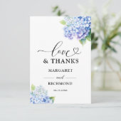 Hydrangea Dusty Blue Floral Wedding Bedankt Card (Staand voorkant)