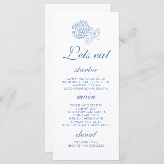 Hydrangea Dusty Blue Floral Wedding Menu (Voorkant / Achterkant)