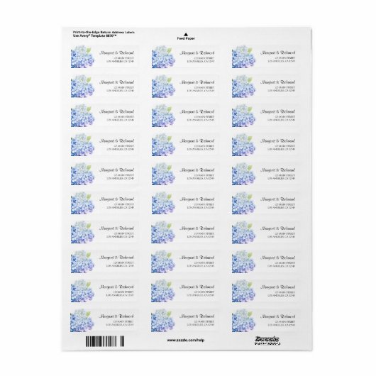 Hydrangea Dusty Blue Floral Wedding Retouradres Etiket (Full Sheet)