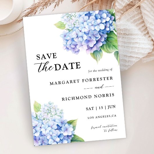 Hydrangea Dusty Blue Floral Wedding Save The Date Kaart
