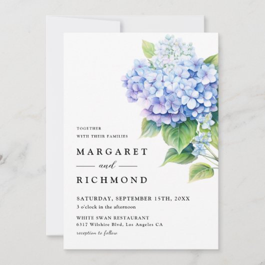 Hydrangea Dusty Blue Waterverf Floral Wedding Kaart (Voorkant)