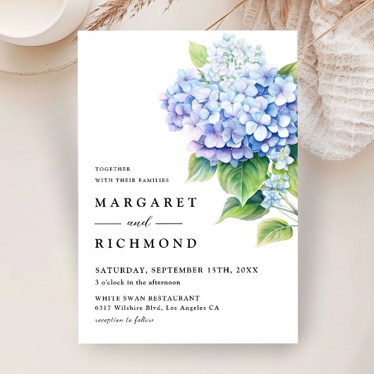 Hydrangea Dusty Blue Waterverf Floral Wedding Kaart