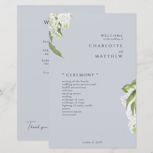 Hydrangea Dusty Blue Wedding Program (Voorkant / Achterkant)