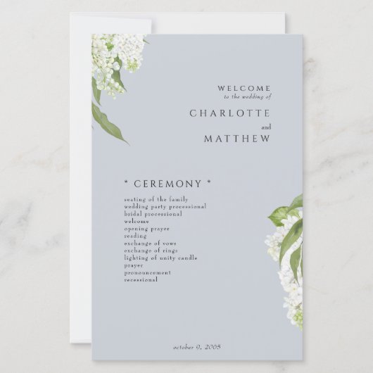 Hydrangea Dusty Blue Wedding Program (Voorkant)