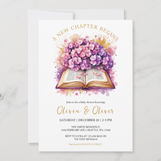 Hydrangea "Een nieuw hoofdstuk begint" Baby shower Kaart (Voorkant)
