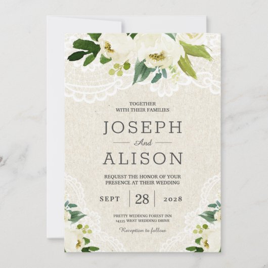 Hydrangea Elegant Classy Floral Lace Burlap Kaart (Voorkant)