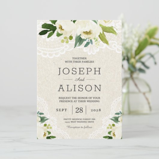 Hydrangea Elegant Classy Floral Lace Burlap Kaart (Staand voorkant)