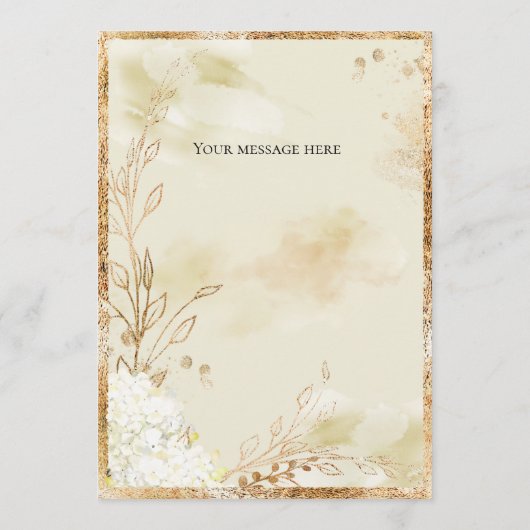 Hydrangea Elegant White Gold Floral Wedding Bedankkaart (Achterkant)