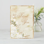 Hydrangea Elegant White Gold Floral Wedding Bedankkaart (Staand voorkant)