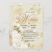 Hydrangea Elegant White Gold Floral Wedding Kaart (Voorkant / Achterkant)