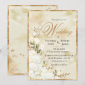 Hydrangea Elegant White Gold Floral Wedding Kaart (Voorkant / Achterkant)