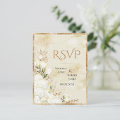 Hydrangea Elegant White Gold Floral Wedding RSVP Briefkaart (Staand voorkant)