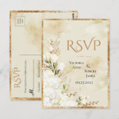 Hydrangea Elegant White Gold Floral Wedding RSVP Briefkaart (Voorkant / Achterkant)