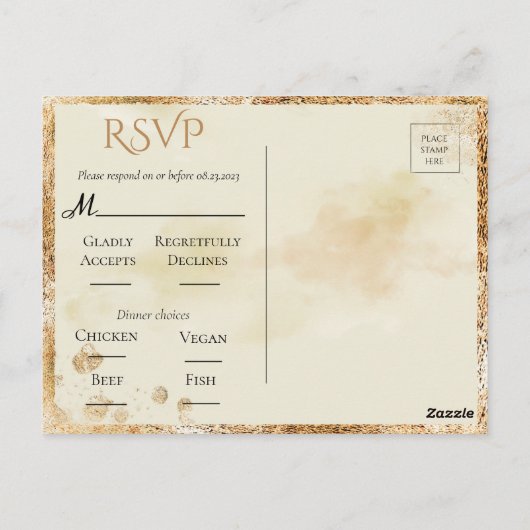 Hydrangea Elegant White Gold Floral Wedding RSVP Briefkaart (Achterkant)