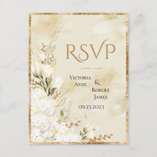 Hydrangea Elegant White Gold Floral Wedding RSVP Briefkaart
