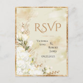 Hydrangea Elegant White Gold Floral Wedding RSVP Briefkaart (Voorkant)