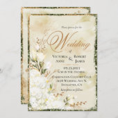 Hydrangea Elegant White Gold Green Floral Wedding Kaart (Voorkant / Achterkant)